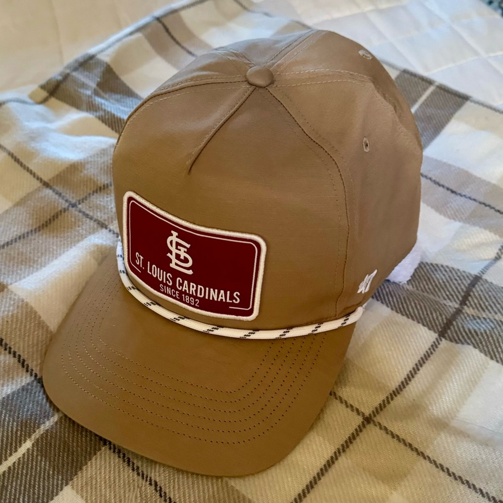 Tan and Red Snapback Hat with Patch